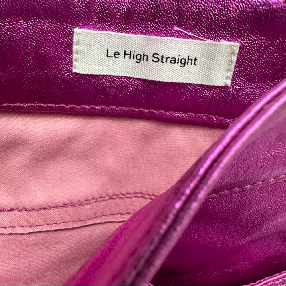 Frame Denim Metallic Pink Magenta Purple Straight Leg Leather Pants 24 XS - Picture 6 of 11